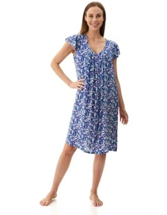 Maria Flutter Sleeve Short Nightie in Blue