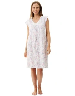 Shirley Flutter Sleeve Short Nightie in White