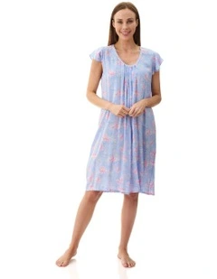 Jessica Flutter Sleeve Short Nightie in Blue