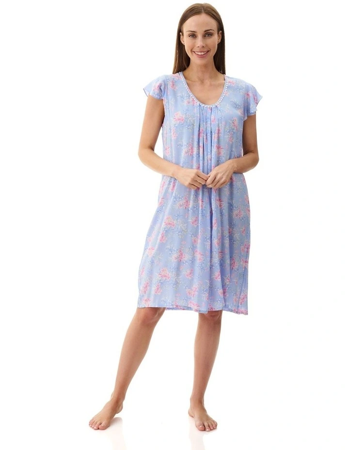 Jessica Flutter Sleeve Short Nightie in Blue image 1