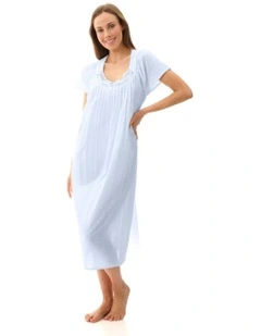 Dobby Mid Length Nightie in Blue