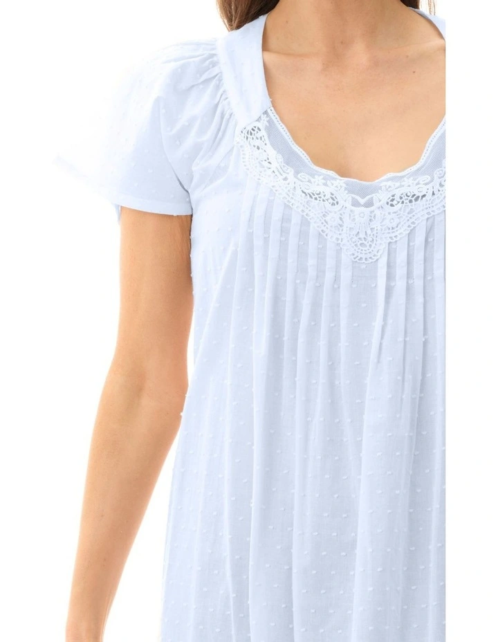 Dobby Mid Length Nightie in Blue image 3