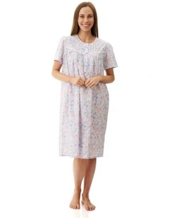 Faye Short Sleeve Short Nightie in Blue