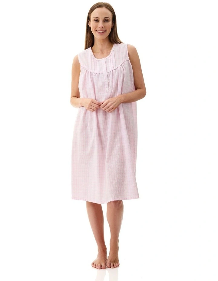 Check Sleeveless Short Nightie in Pink image 1