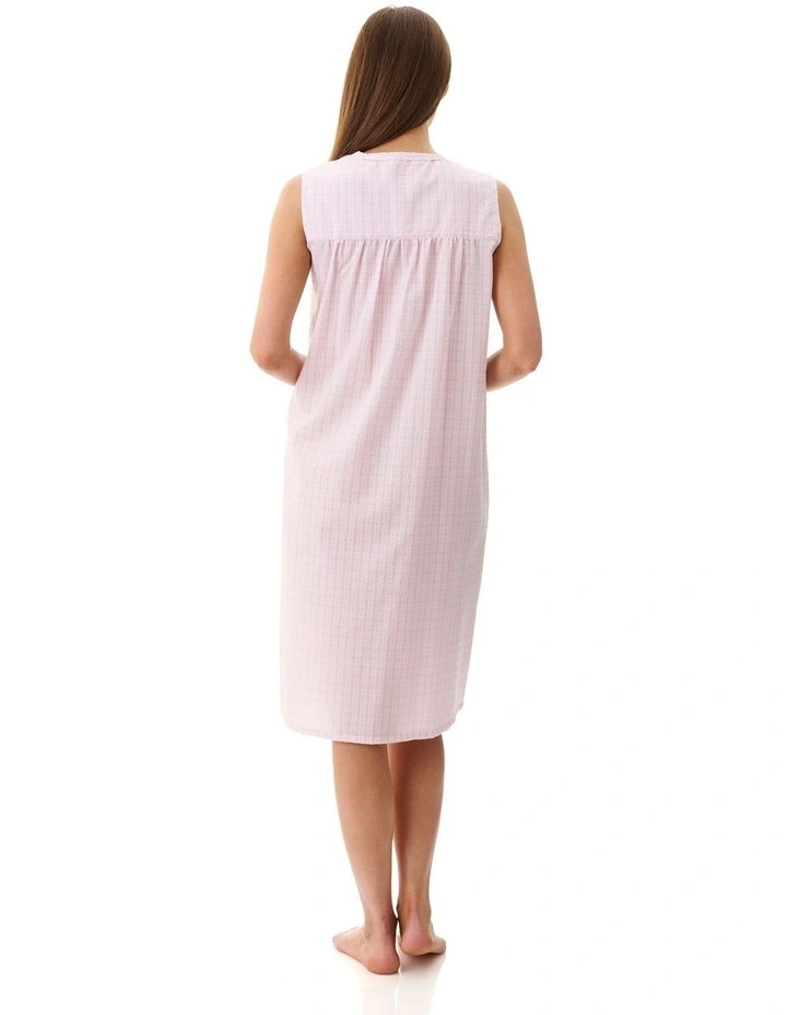 Check Sleeveless Short Nightie in Pink image 2