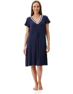 Short Sleeve Short Nightie in Navy