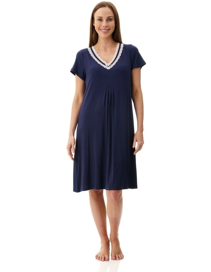 Short Sleeve Short Nightie in Navy image 1