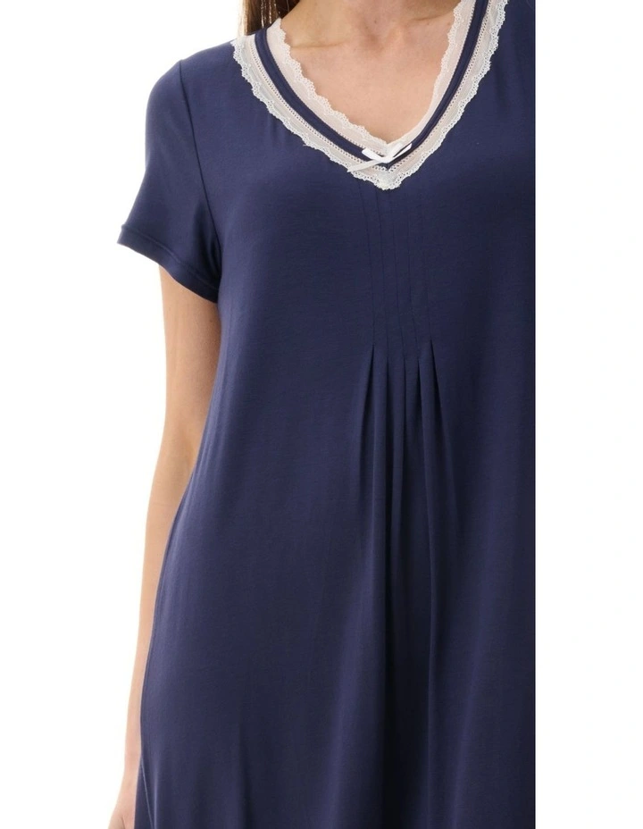 Short Sleeve Short Nightie in Navy image 3