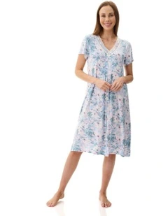 Amelia Short Sleeve Short Nightie in Mint
