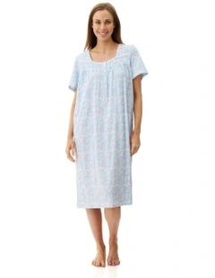 Val Short Sleeve Short Nightie in Blue