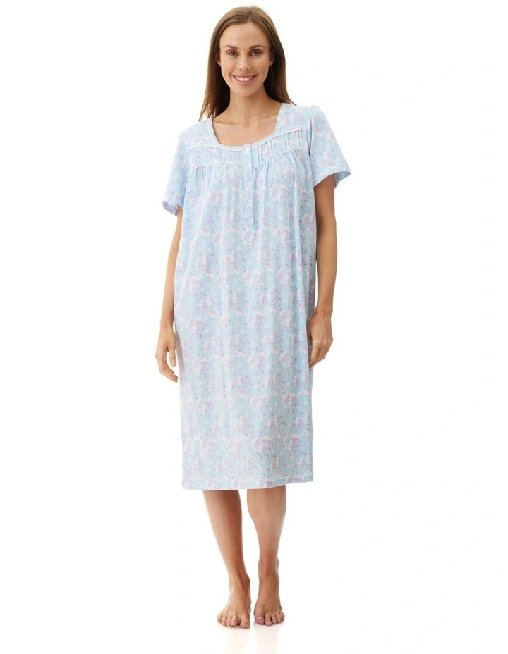 Val Short Sleeve Short Nightie in Blue image 1