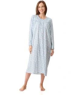 Windsor Mid Length Nightie in Blue Floral Print
