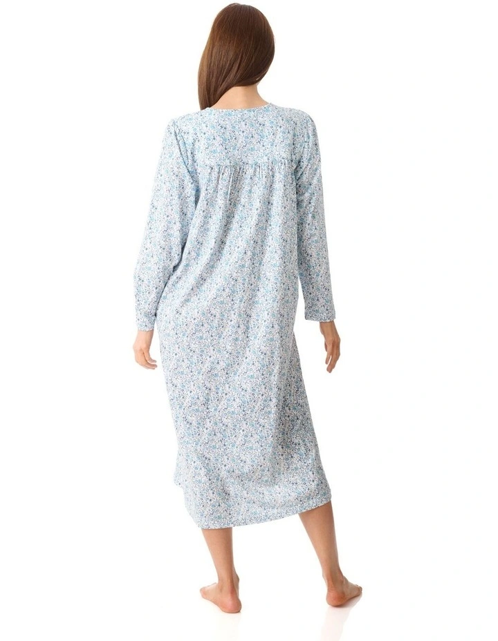 Windsor Mid Length Nightie in Blue Floral Print image 2