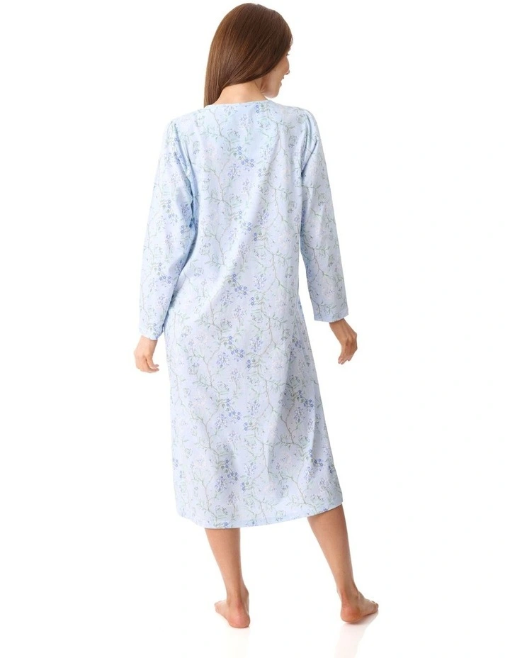 Verona Mid Length Nightie in Blue Floral Print image 2