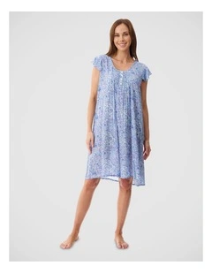 Flutter Sleeve Short Nightie in Blue Floral Print