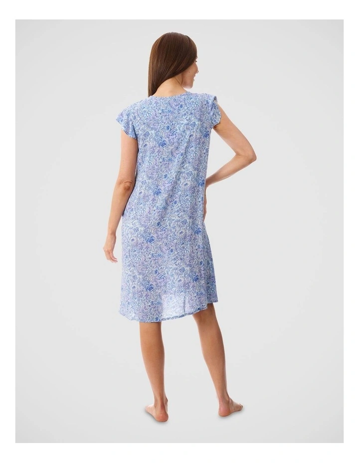 Flutter Sleeve Short Nightie in Blue Floral Print image 2