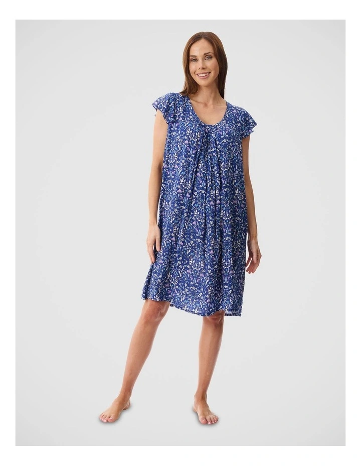 Flutter Sleeve Short Nightie in Navy Floral Print image 1