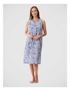 Sleeveless Short Nightie in Navy Floral Print