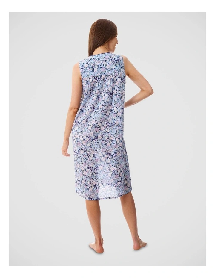 Sleeveless Short Nightie in Navy Floral Print image 2