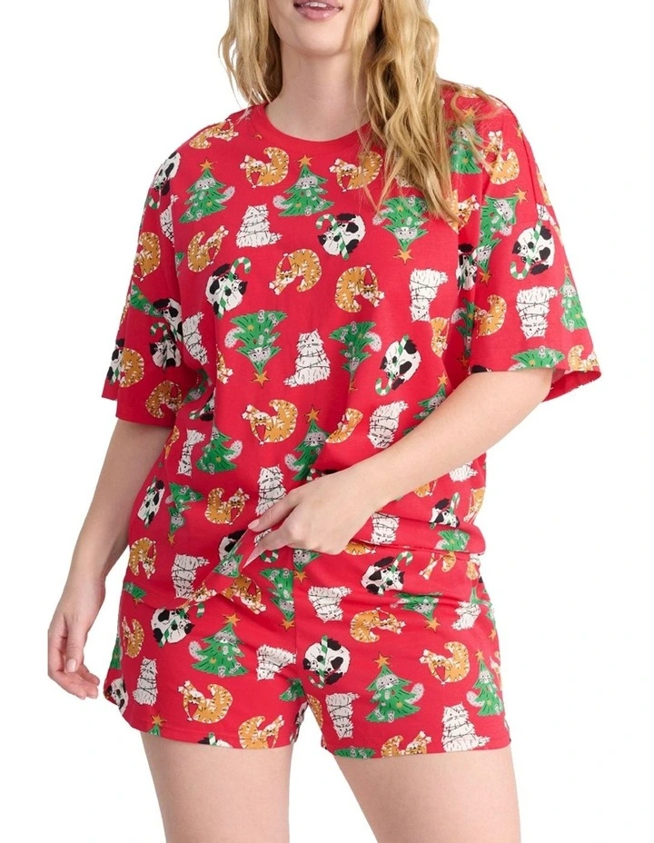 Sleep Aussie Cotton Tee And Short Set in Red image 1