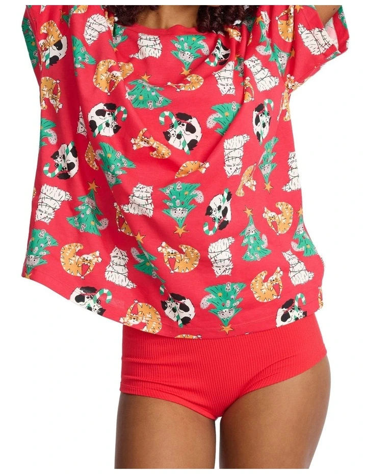 Sleep Aussie Cotton Tee And Short Set in Red image 1