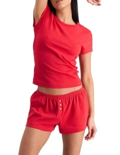 Sleep Pointelle Tee in Red