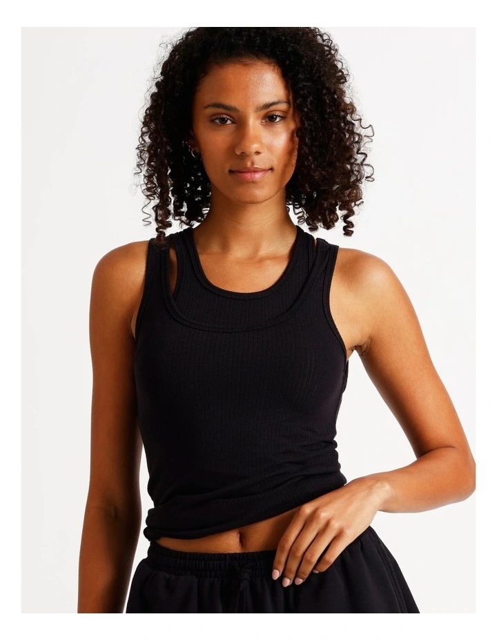 Loungewear Double Layer Tank in Black image 1