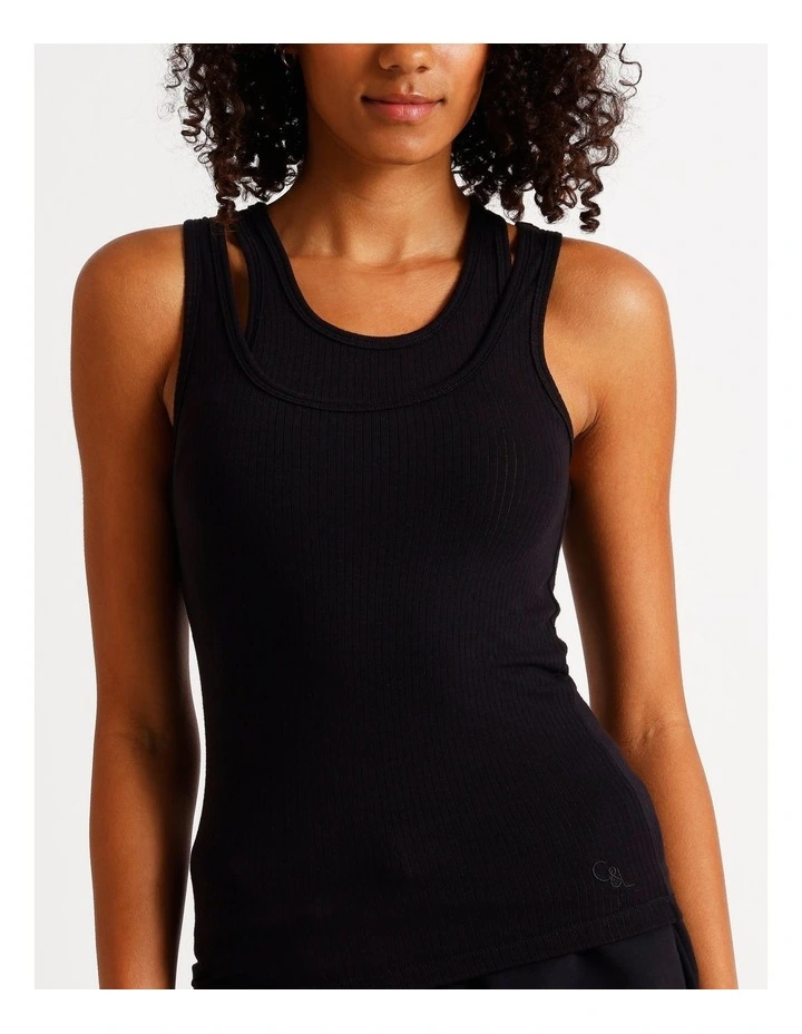 Loungewear Double Layer Tank in Black image 2