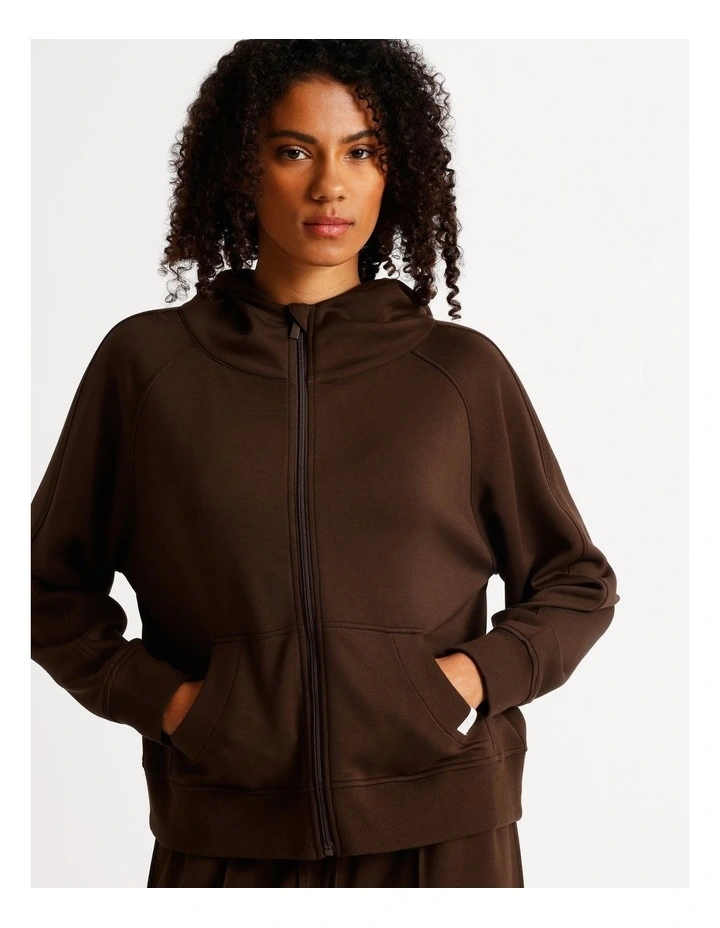 Loungewear Scuba Zip Hoodie in Chocolate image 3