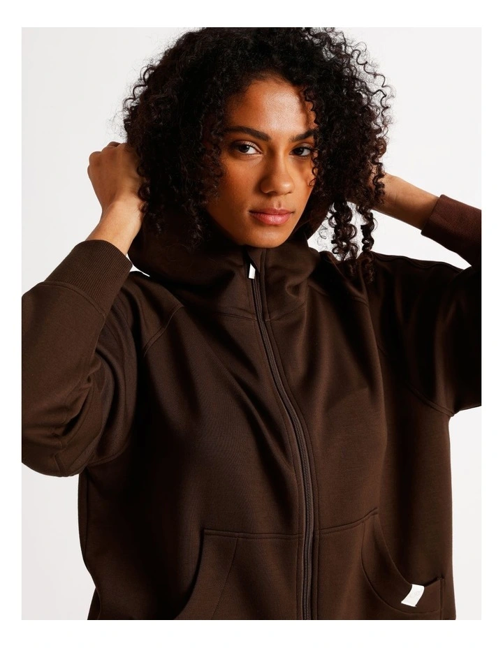 Loungewear Scuba Zip Hoodie in Chocolate image 5