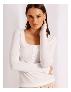 Loungewear Long Sleeve Henley Top in Ivory