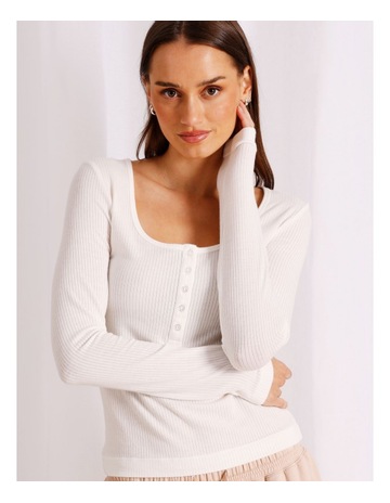 Loungewear Long Sleeve Henley Top in Ivory