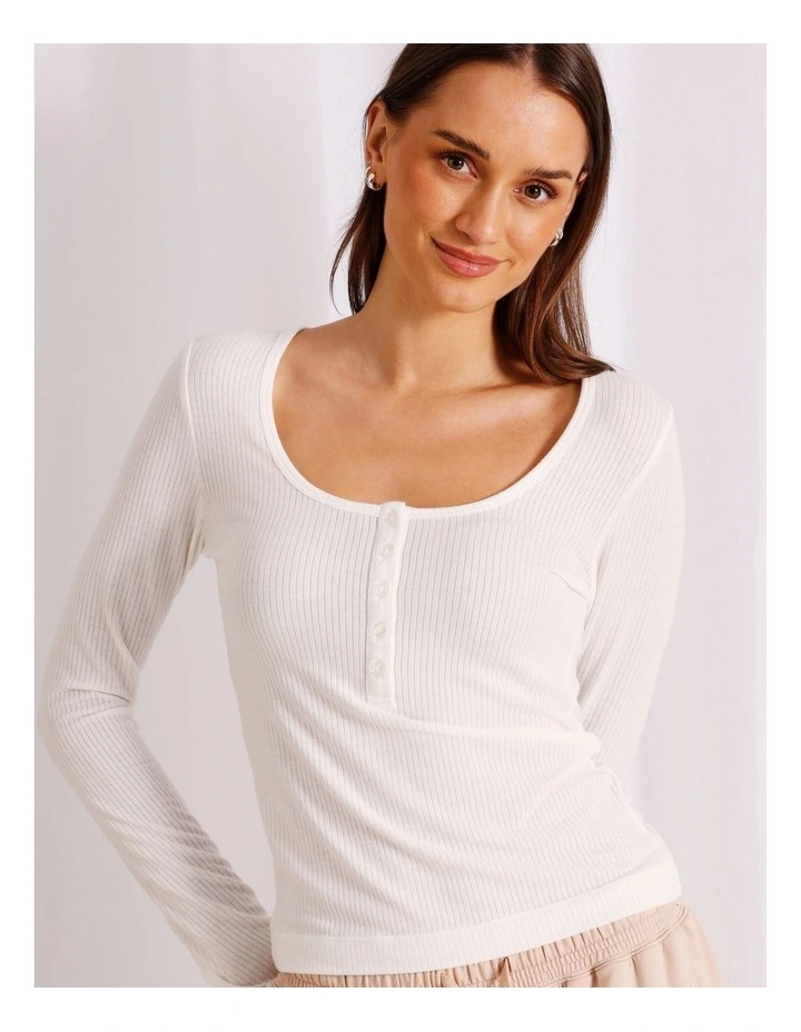 Loungewear Long Sleeve Henley Top in Ivory image 2