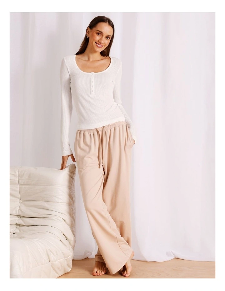 Loungewear Long Sleeve Henley Top in Ivory image 4