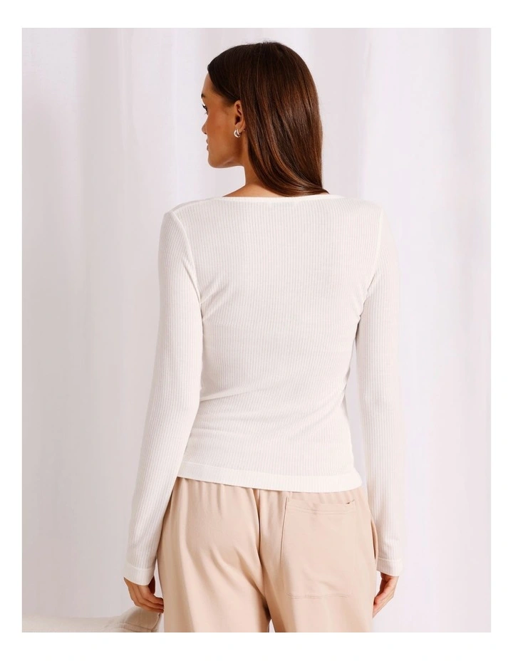 Loungewear Long Sleeve Henley Top in Ivory image 6