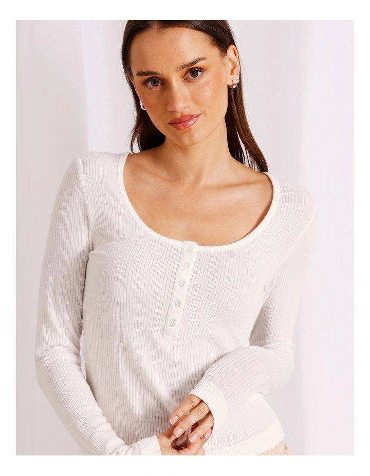 Loungewear Long Sleeve Henley Top in Ivory image 7
