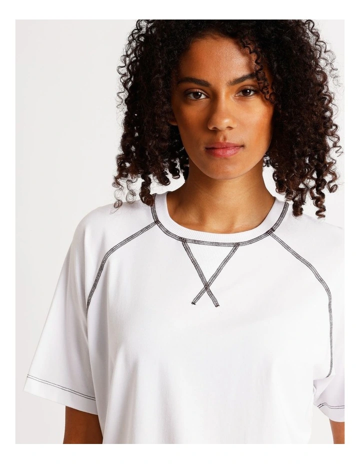 Loungewear Contrast Raglan T-Shirt in White image 3