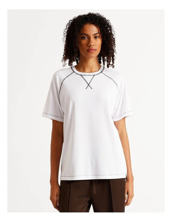 Loungewear Contrast Raglan T-Shirt in White image 4