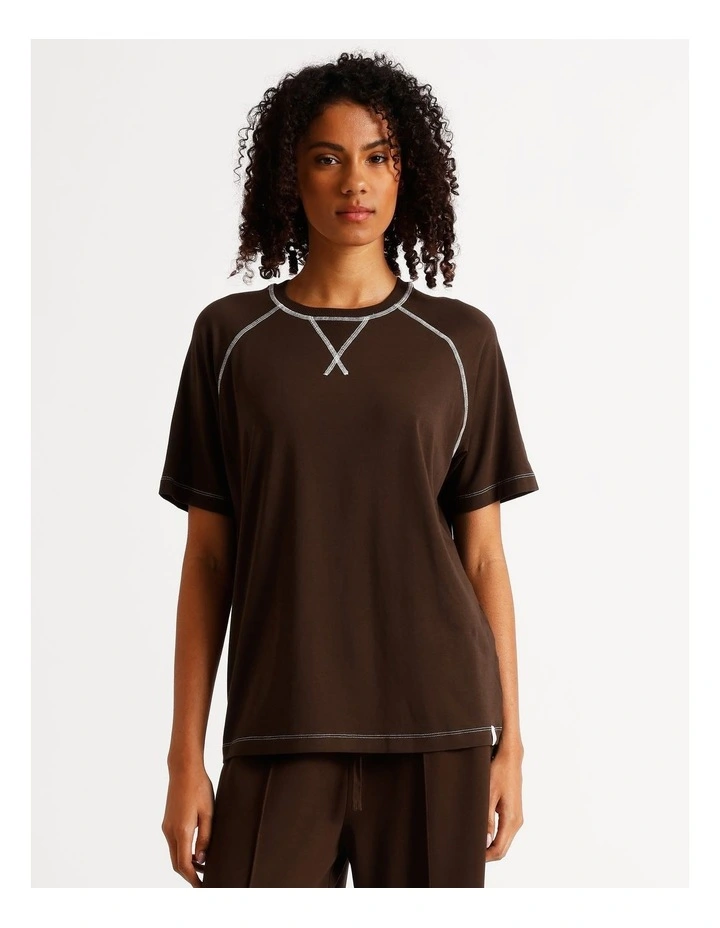 Loungewear Contrast Raglan T-Shirt in Chocolate image 1