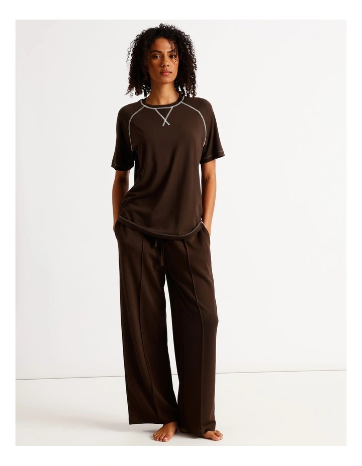 Loungewear Contrast Raglan T-Shirt in Chocolate image 3