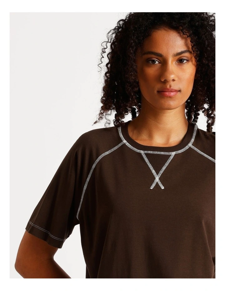 Loungewear Contrast Raglan T-Shirt in Chocolate image 4