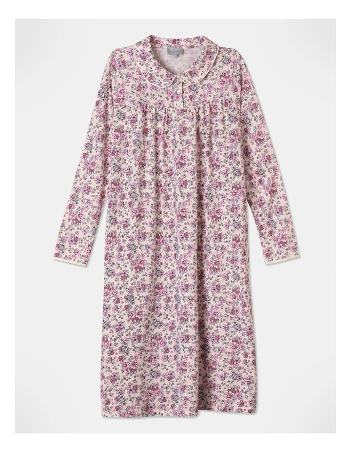 Cotton Long Sleeve Nightie in Pink Floral image 1