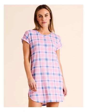 Everyday PVE Short Sleeve Nightie in Pink Check Print