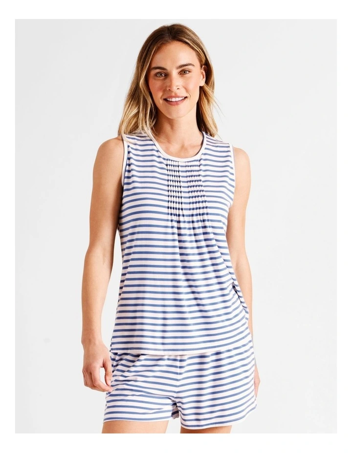Everyday PVE Sleeveless PJ Set in Blue Stripe Print image 2