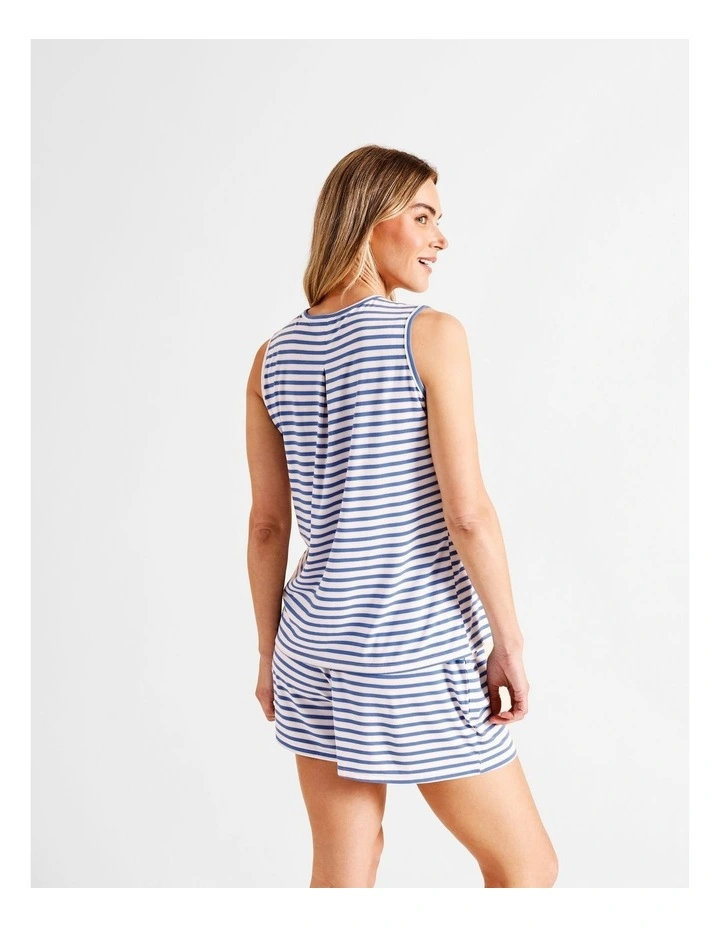 Everyday PVE Sleeveless PJ Set in Blue Stripe Print image 5