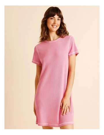 Everyday Waffle Short Sleeve Nightie in Pink