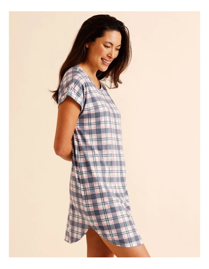 Everyday PVE Short Sleeve Nightie in Grey Check Print image 1