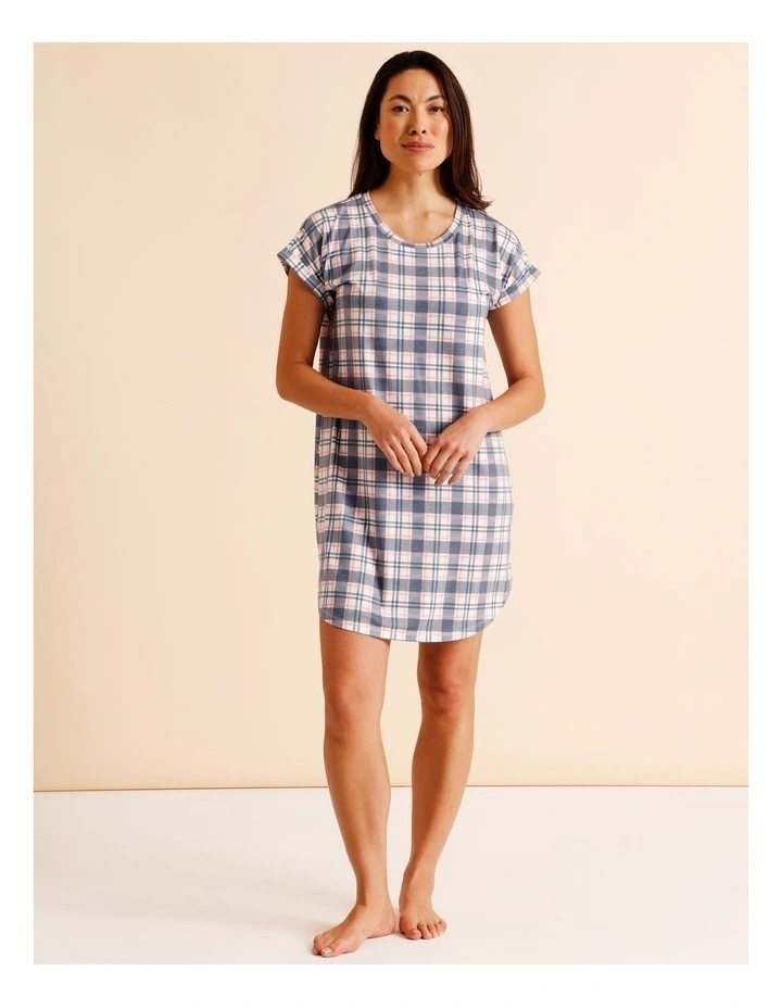 Everyday PVE Short Sleeve Nightie in Grey Check Print image 2
