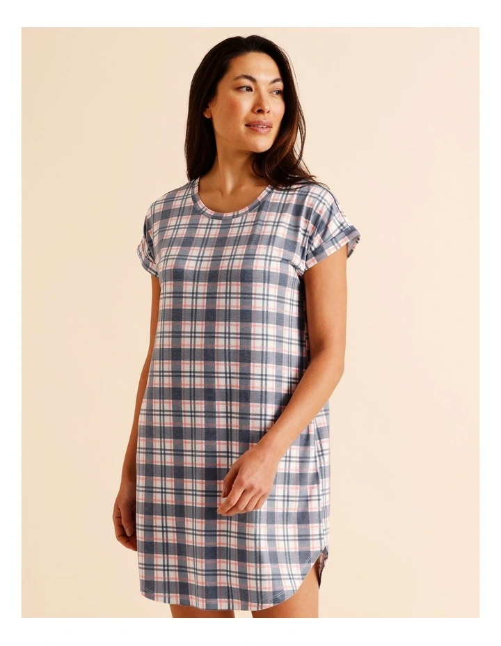 Everyday PVE Short Sleeve Nightie in Grey Check Print image 3