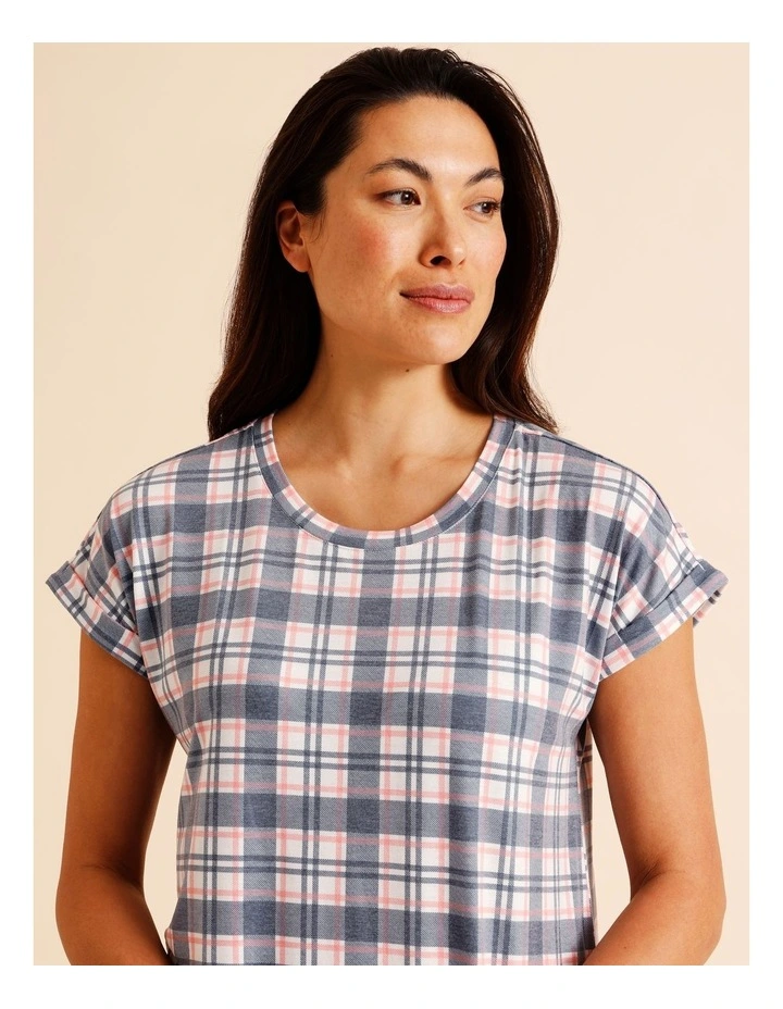 Everyday PVE Short Sleeve Nightie in Grey Check Print image 4